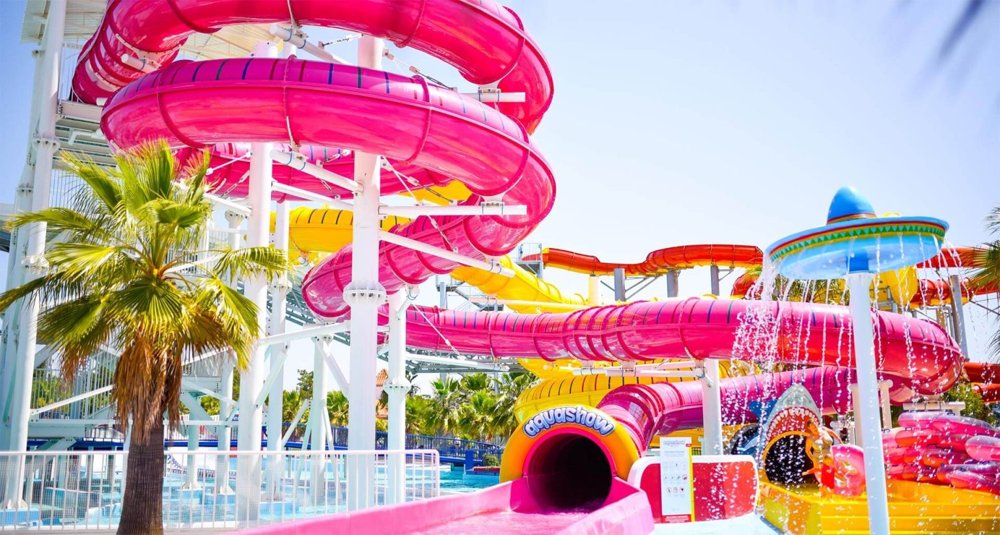 Colourful outdoor slides at Aquashow waterpark