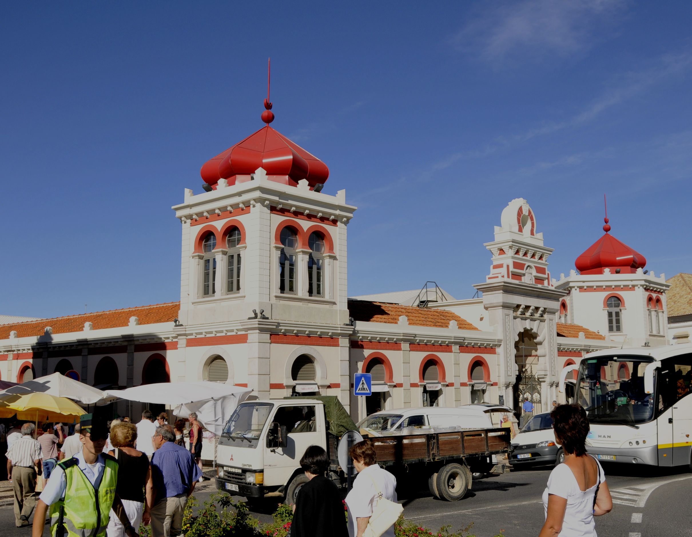 Historic Loulé Municipal Market with its red domes and arched entrances